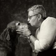 Golden Retriever with owner